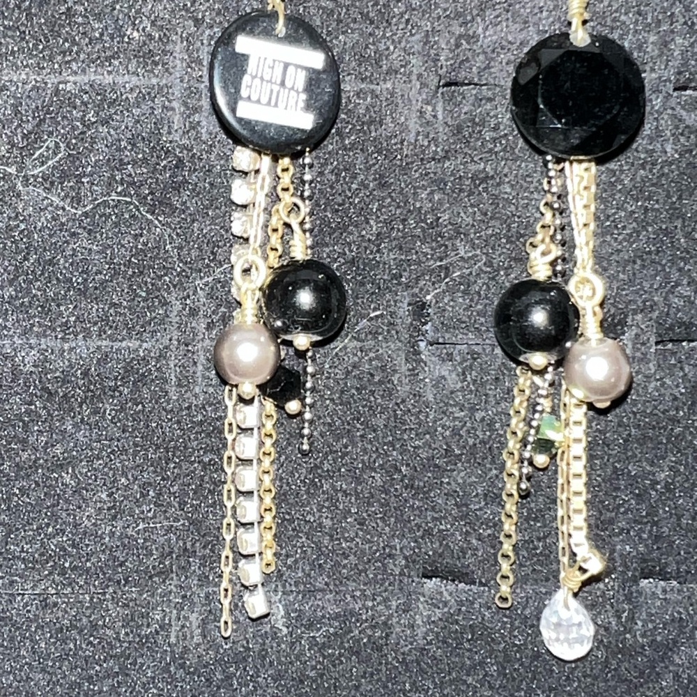 Juicy Couture Black and Gold Crystal Drop Earrings